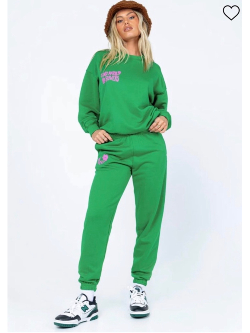 Princess Polly “No Rain, No Flowers” Green & Pink Sweatshirt Set, Size S (2 / 4)